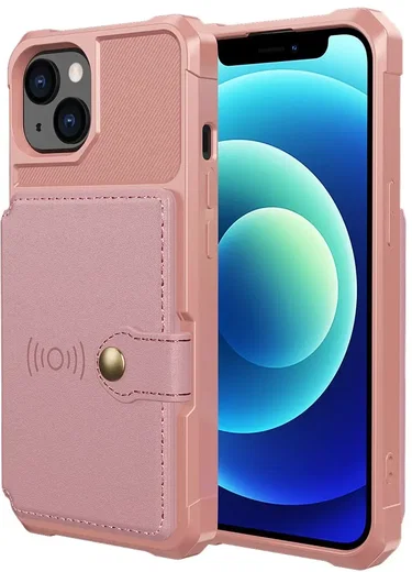 Apple iPhone 13 TPU Back Cover met Kunstleren Wallet Roze afbeelding 2