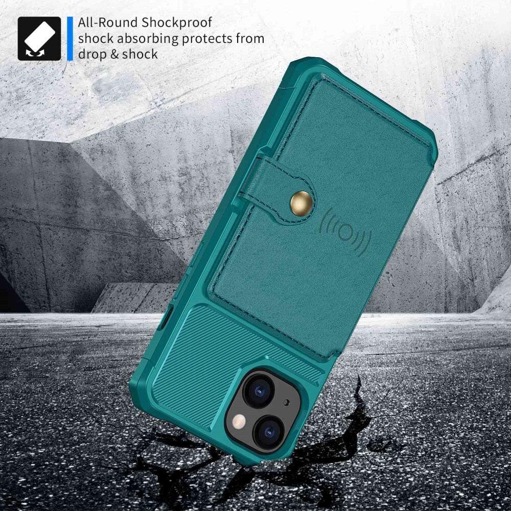 Apple iPhone 14 Hoesje 3-in-1 Pasjes Portemonnee Back Cover Groen afbeelding 4
