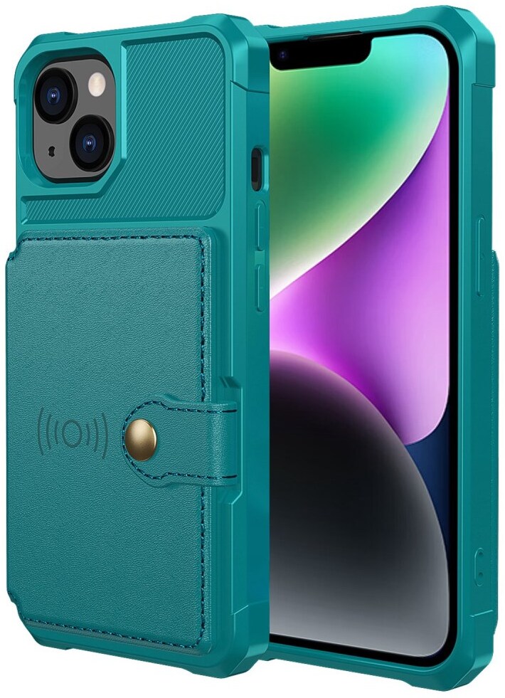 Apple iPhone 14 Hoesje 3-in-1 Pasjes Portemonnee Back Cover Groen afbeelding 2