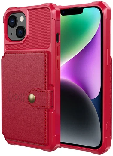 Apple iPhone 14 Hoesje 3-in-1 Pasjes Portemonnee Back Cover Rood afbeelding 2