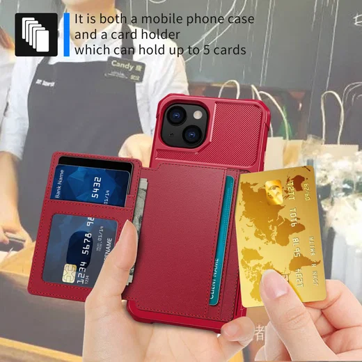 Apple iPhone 14 Hoesje 3-in-1 Pasjes Portemonnee Back Cover Rood afbeelding 5