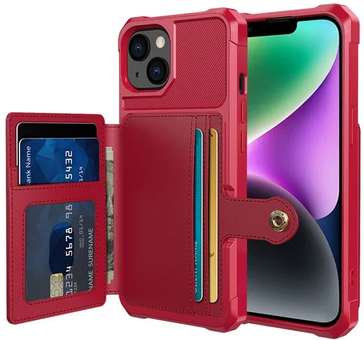 Apple iPhone 14 Hoesje 3-in-1 Pasjes Portemonnee Back Cover Rood afbeelding 1