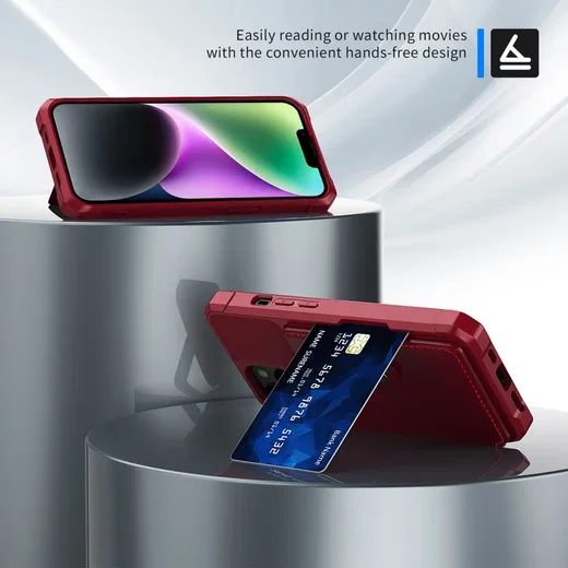 Apple iPhone 14 TPU Back Cover met Kunstleren Wallet Rood afbeelding 6
