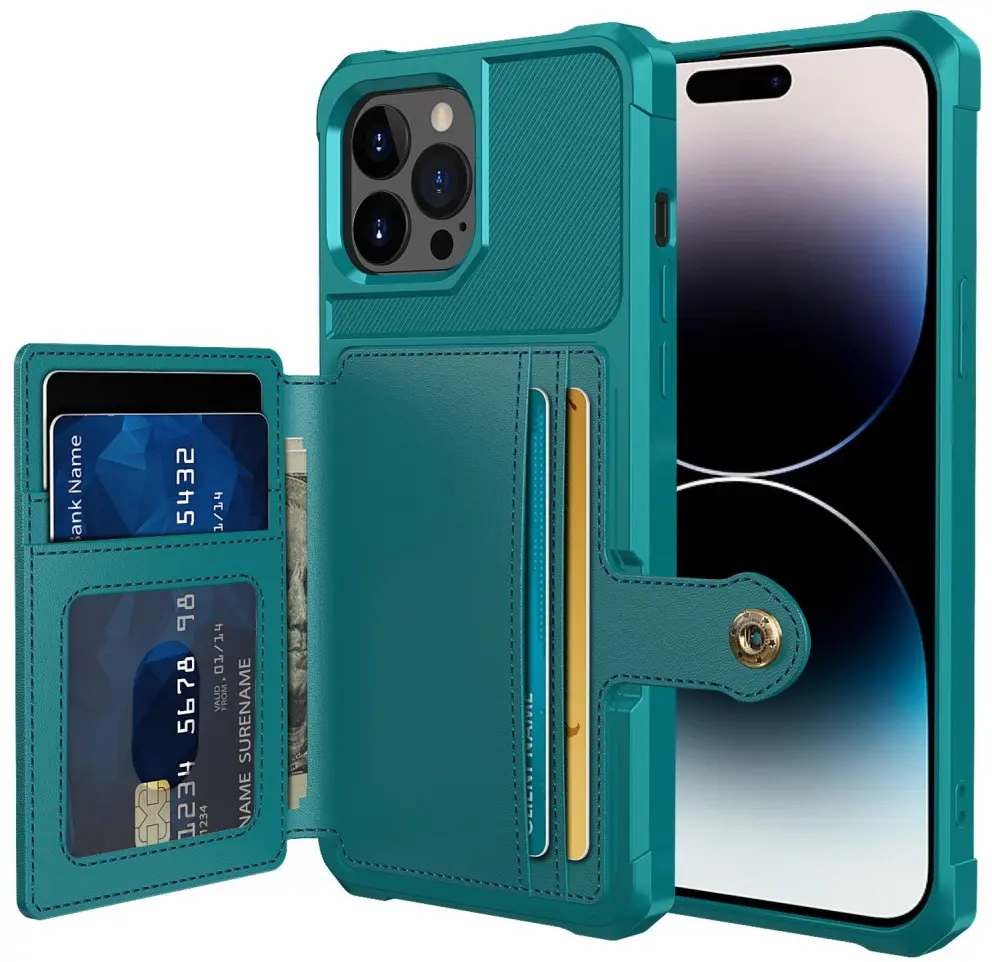 Apple iPhone 14 Pro TPU Back Cover met Kunstleren Wallet Groen afbeelding 1
