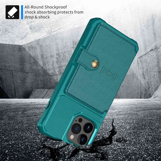 Apple iPhone 14 Pro TPU Back Cover met Kunstleren Wallet Groen afbeelding 5