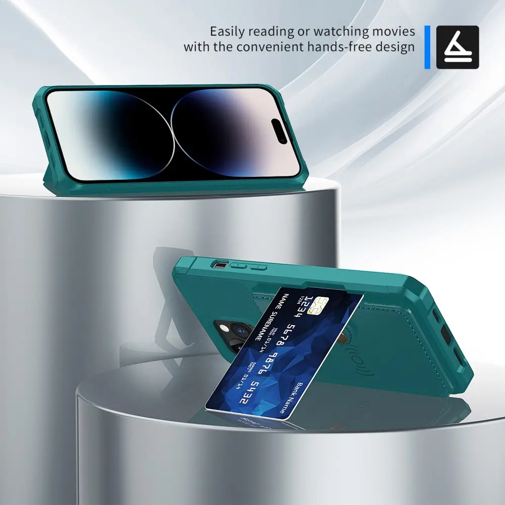 Apple iPhone 14 Pro TPU Back Cover met Kunstleren Wallet Groen afbeelding 4