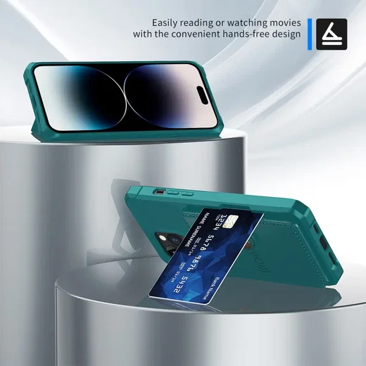 Apple iPhone 14 Pro TPU Back Cover met Kunstleren Wallet Groen afbeelding 4