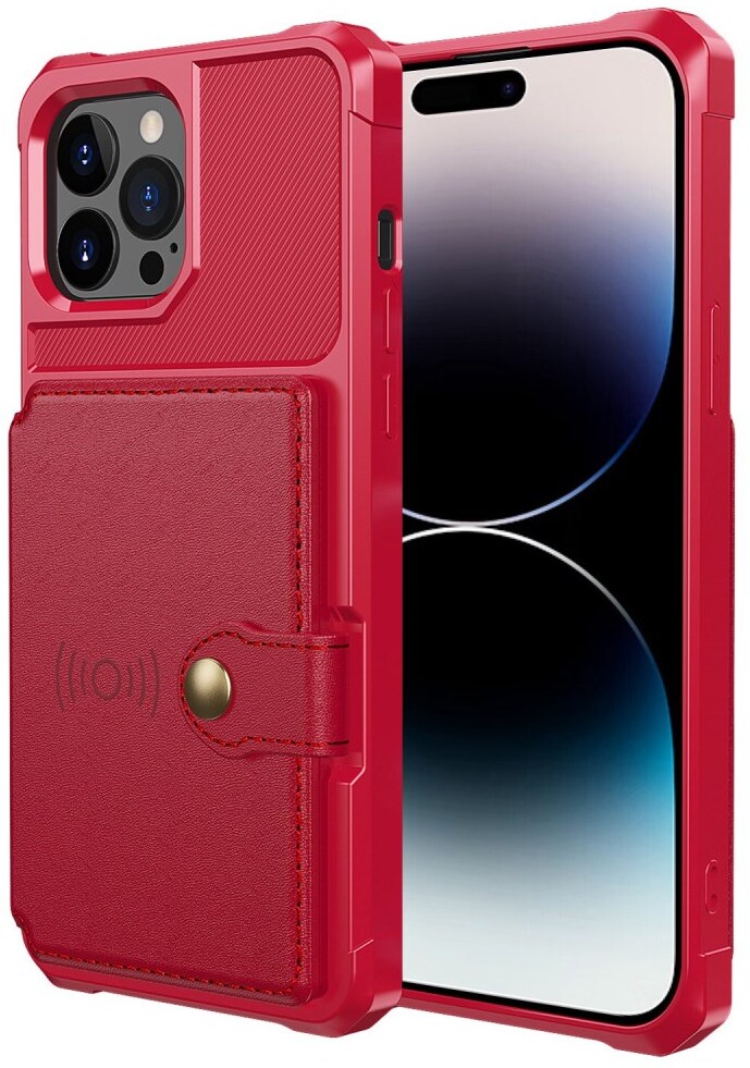 Apple iPhone 14 Pro Hoesje 3-in-1 Pasjes Portemonnee Back Cover Rood afbeelding 2