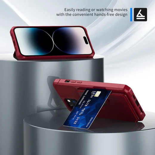 Apple iPhone 14 Pro Max Hoesje 3-in-1 Pasjes Portemonnee Back Cover Rood afbeelding 4