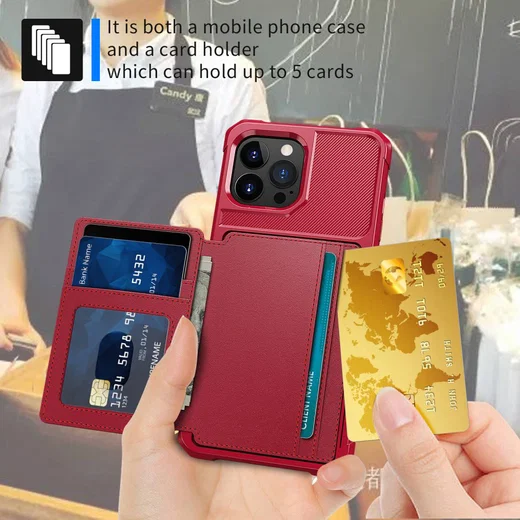 Apple iPhone 14 Pro Max Hoesje 3-in-1 Pasjes Portemonnee Back Cover Rood afbeelding 6