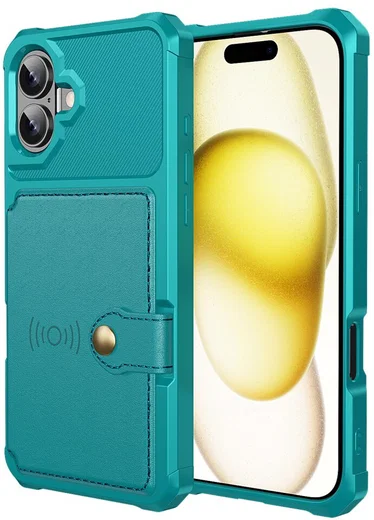 Apple iPhone 16 Plus Hoesje 3-in-1 Pasjes Portemonnee Back Cover Groen afbeelding 2