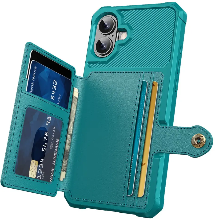 Apple iPhone 16 Plus TPU Back Cover met Kunstleren Wallet Groen afbeelding 9