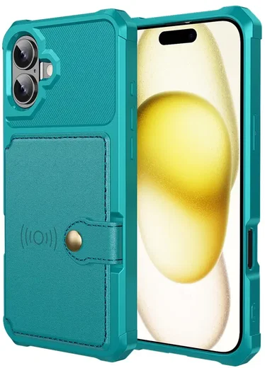 Apple iPhone 16 Plus TPU Back Cover met Kunstleren Wallet Groen afbeelding 2
