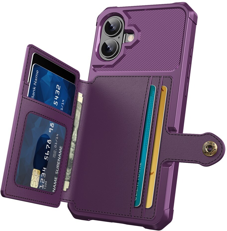 Apple iPhone 16 Plus Hoesje 3-in-1 Pasjes Portemonnee Back Cover Paars afbeelding 4