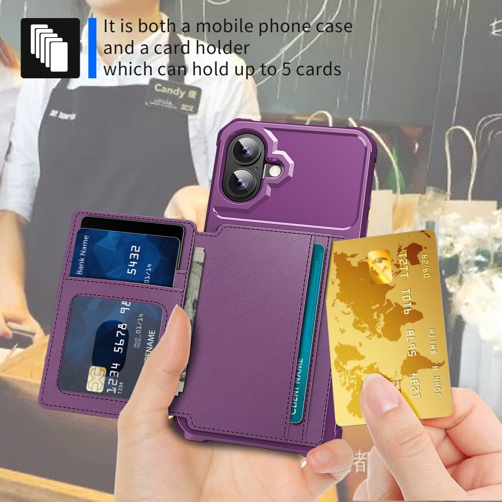 Apple iPhone 16 Plus Hoesje 3-in-1 Pasjes Portemonnee Back Cover Paars afbeelding 6