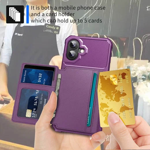 Apple iPhone 16 Plus Hoesje 3-in-1 Pasjes Portemonnee Back Cover Paars afbeelding 6
