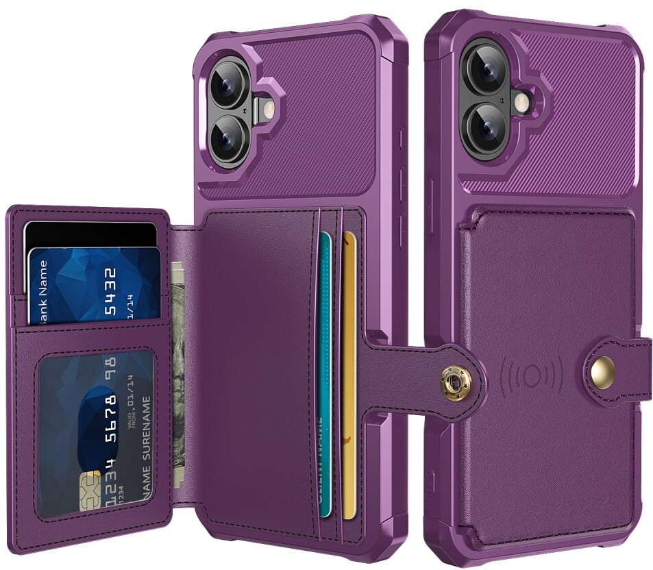 Apple iPhone 16 Plus Hoesje 3-in-1 Pasjes Portemonnee Back Cover Paars afbeelding 1