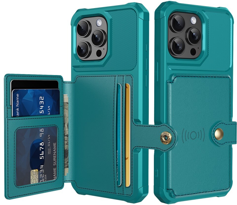 Apple iPhone 16 Pro Hoesje 3-in-1 Pasjes Portemonnee Back Cover Groen afbeelding 1