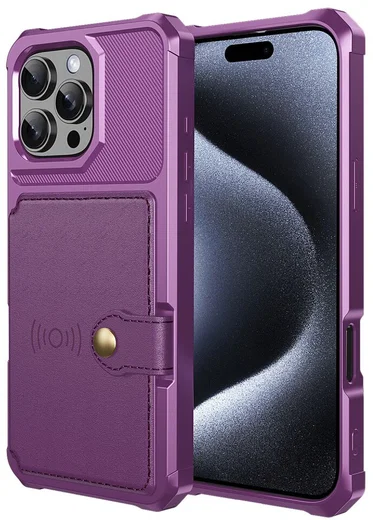 Apple iPhone 16 Pro Hoesje 3-in-1 Pasjes Portemonnee Back Cover Paars afbeelding 2