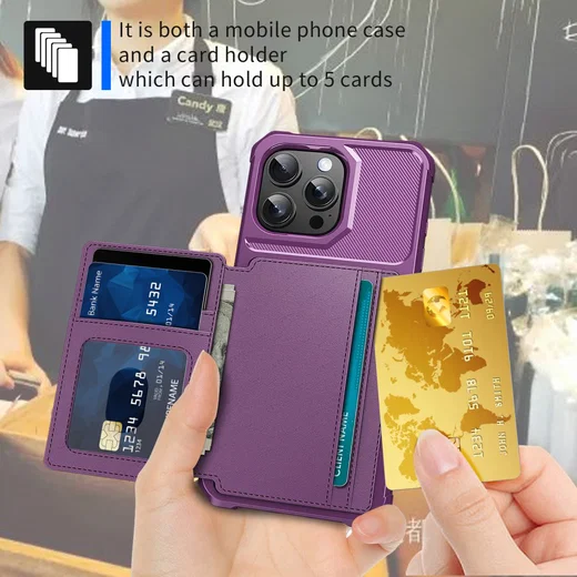 Apple iPhone 16 Pro Hoesje 3-in-1 Pasjes Portemonnee Back Cover Paars afbeelding 6