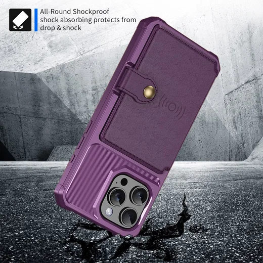 Apple iPhone 16 Pro Hoesje 3-in-1 Pasjes Portemonnee Back Cover Paars afbeelding 5