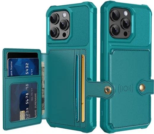 Apple iPhone 16 Pro Max Hoesje 3-in-1 Pasjes Portemonnee Back Cover Groen afbeelding 1