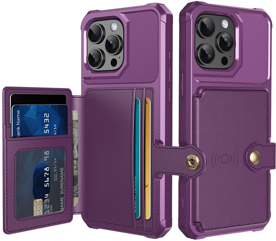Apple iPhone 16 Pro Max Hoesje 3-in-1 Pasjes Portemonnee Back Cover Paars afbeelding 1