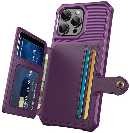 Apple iPhone 16 Pro Max Hoesje 3-in-1 Pasjes Portemonnee Back Cover Paars afbeelding 3