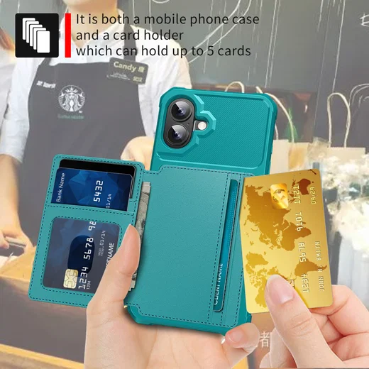 Apple iPhone 17 Hoesje 3-in-1 Pasjes Portemonnee Back Cover Groen afbeelding 6