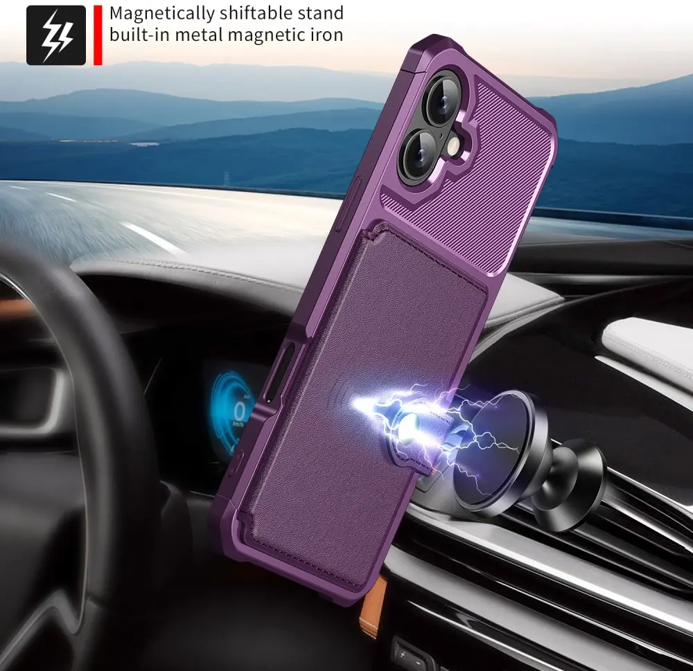 Apple iPhone 17 TPU Back Cover met Kunstleren Wallet Paars afbeelding 9