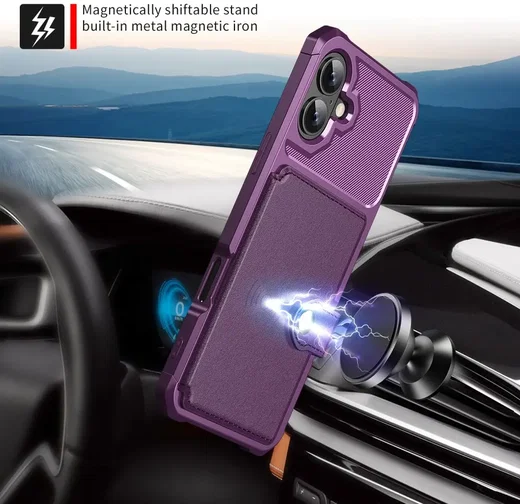 Apple iPhone 17 TPU Back Cover met Kunstleren Wallet Paars afbeelding 9