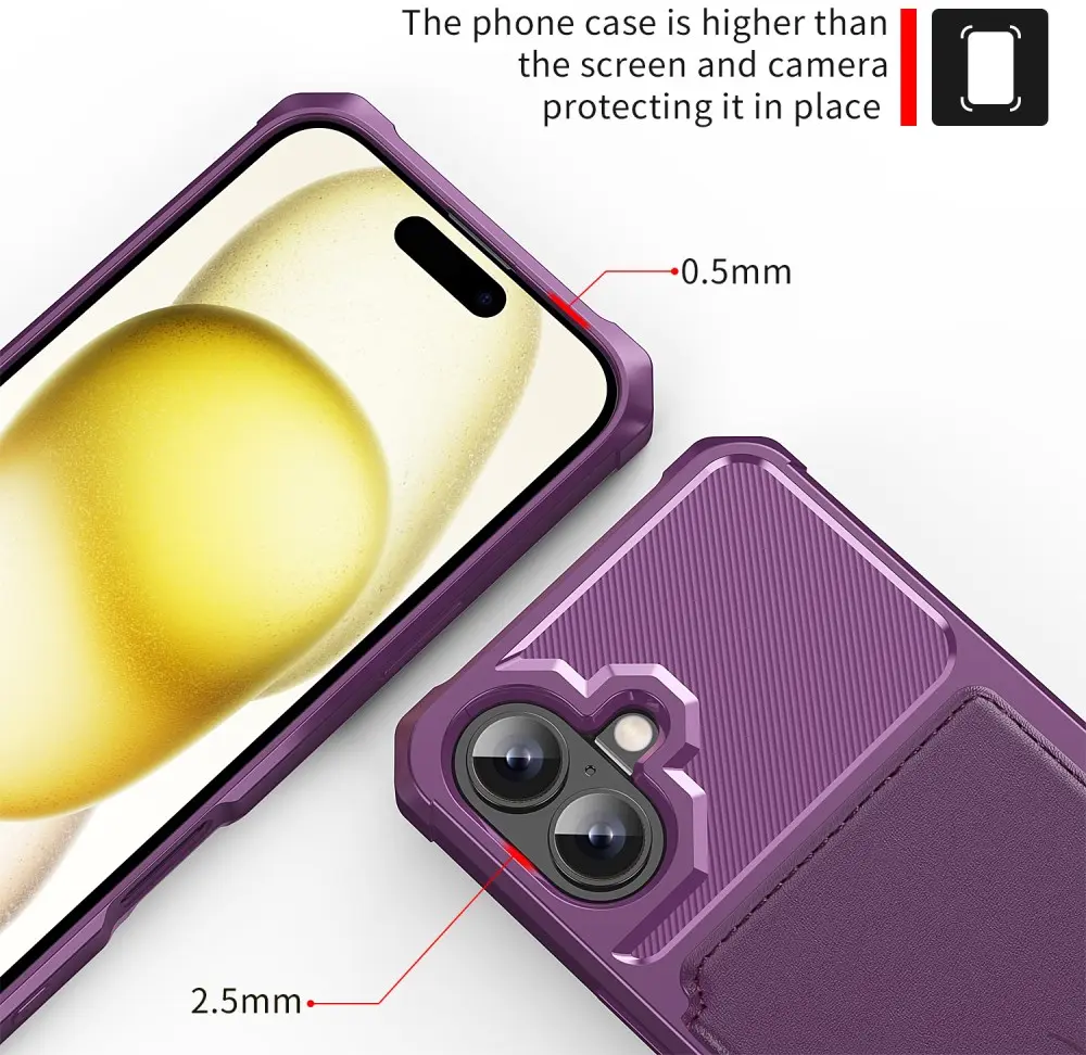 Apple iPhone 17 TPU Back Cover met Kunstleren Wallet Paars afbeelding 7
