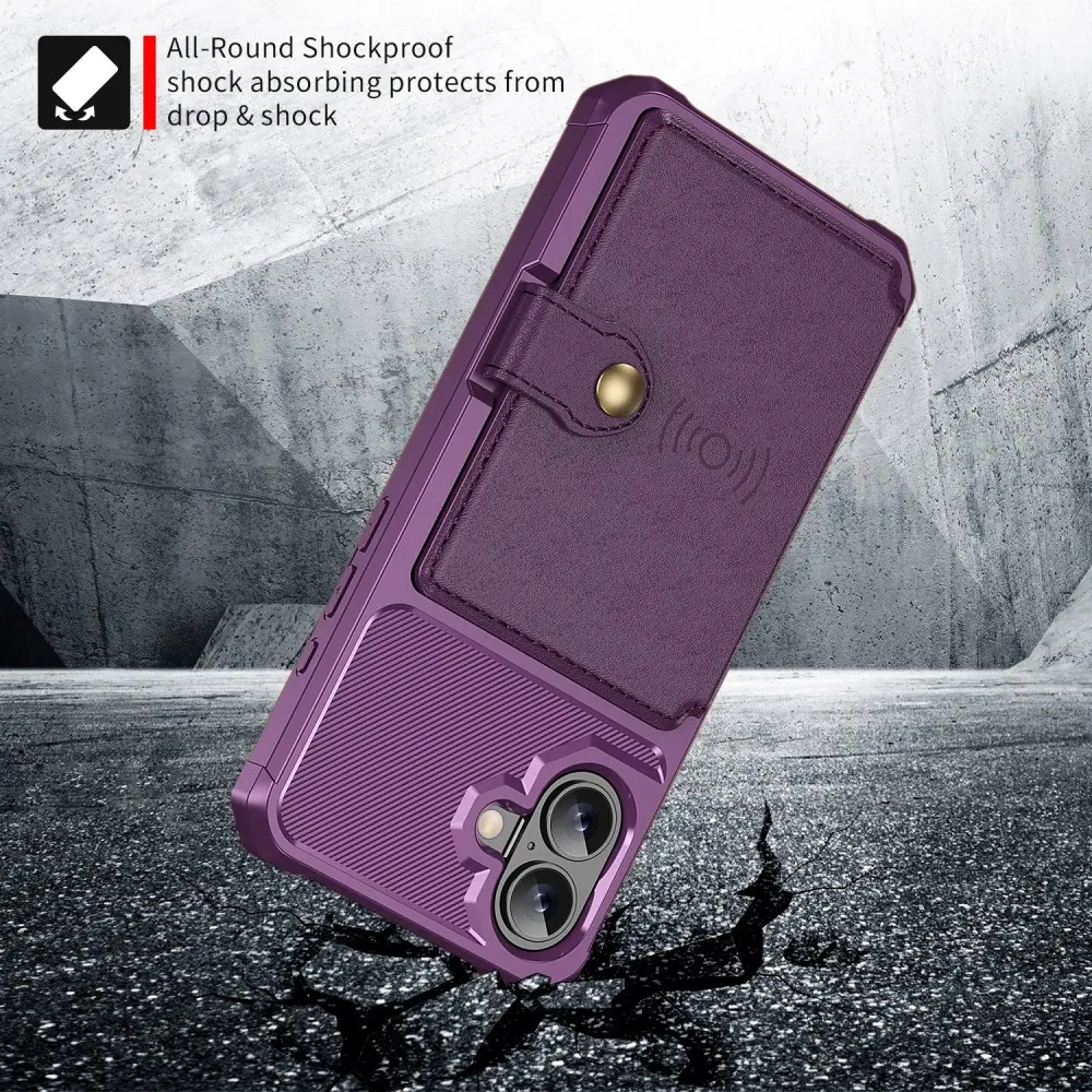 Apple iPhone 17 TPU Back Cover met Kunstleren Wallet Paars afbeelding 4
