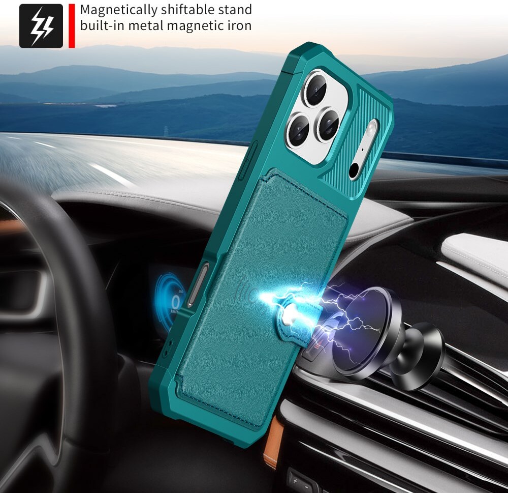 Apple iPhone 17 Pro Hoesje 3-in-1 Pasjes Portemonnee Back Cover Groen afbeelding 8