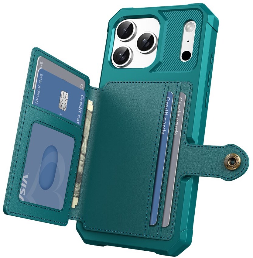 Apple iPhone 17 Pro Hoesje 3-in-1 Pasjes Portemonnee Back Cover Groen afbeelding 3