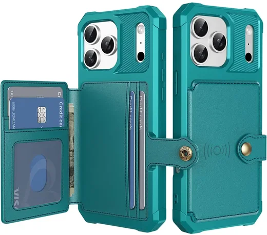 Apple iPhone 17 Pro TPU Back Cover met Kunstleren Wallet Groen afbeelding 1