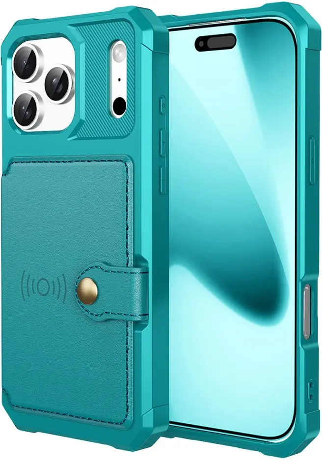 Apple iPhone 17 Pro TPU Back Cover met Kunstleren Wallet Groen afbeelding 2