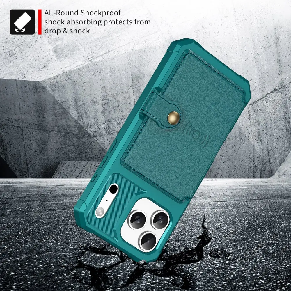 Apple iPhone 17 Pro TPU Back Cover met Kunstleren Wallet Groen afbeelding 4