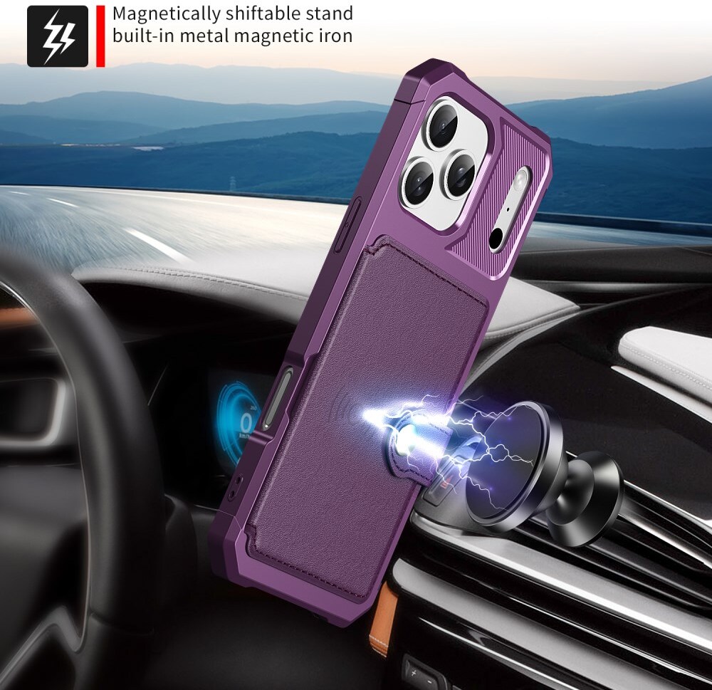 Apple iPhone 17 Pro Hoesje 3-in-1 Pasjes Portemonnee Back Cover Paars afbeelding 8