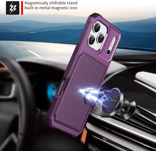 Apple iPhone 17 Pro Hoesje 3-in-1 Pasjes Portemonnee Back Cover Paars afbeelding 8
