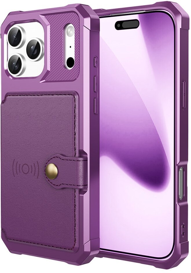 Apple iPhone 17 Pro Hoesje 3-in-1 Pasjes Portemonnee Back Cover Paars afbeelding 1