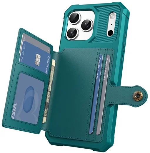Apple iPhone 17 Pro Max Hoesje 3-in-1 Pasjes Portemonnee Back Cover Groen afbeelding 3