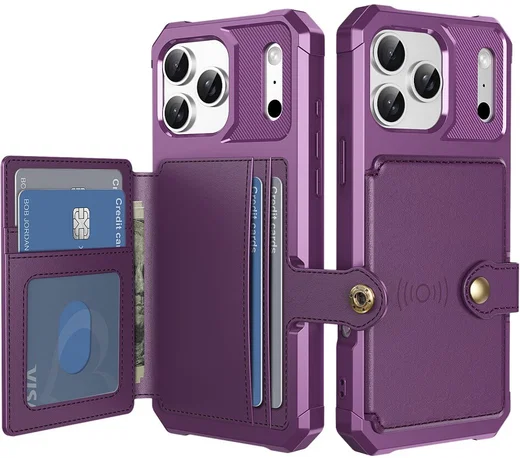 Apple iPhone 17 Pro Max Hoesje 3-in-1 Pasjes Portemonnee Back Cover Paars afbeelding 2