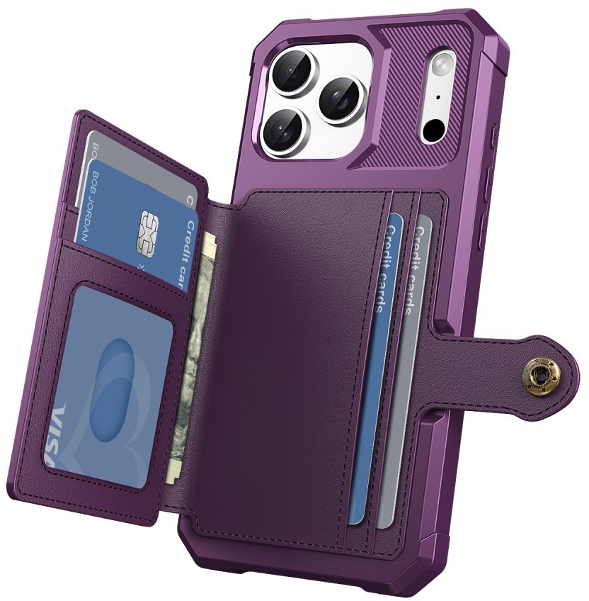 Apple iPhone 17 Pro Max Hoesje 3-in-1 Pasjes Portemonnee Back Cover Paars afbeelding 3