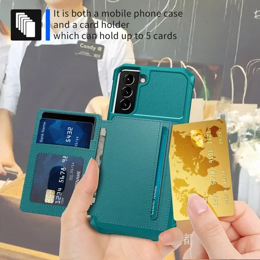 Samsung Galaxy S22 TPU Back Cover met Kunstleren Wallet Groen afbeelding 5