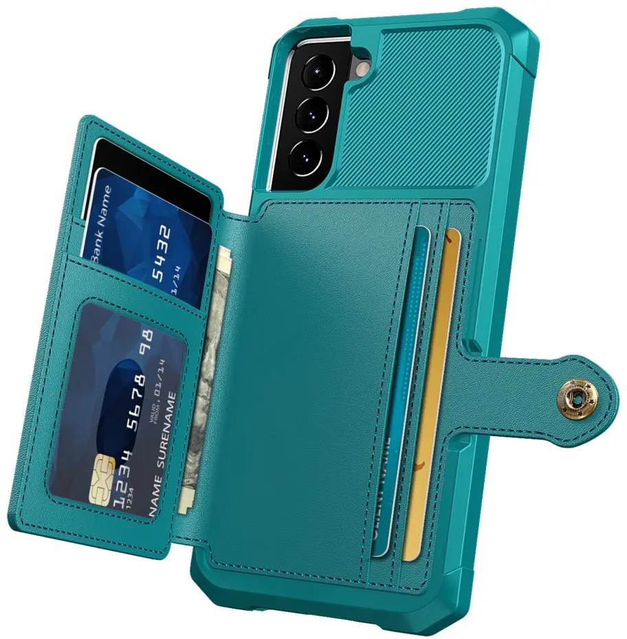 Samsung Galaxy S22 TPU Back Cover met Kunstleren Wallet Groen afbeelding 1