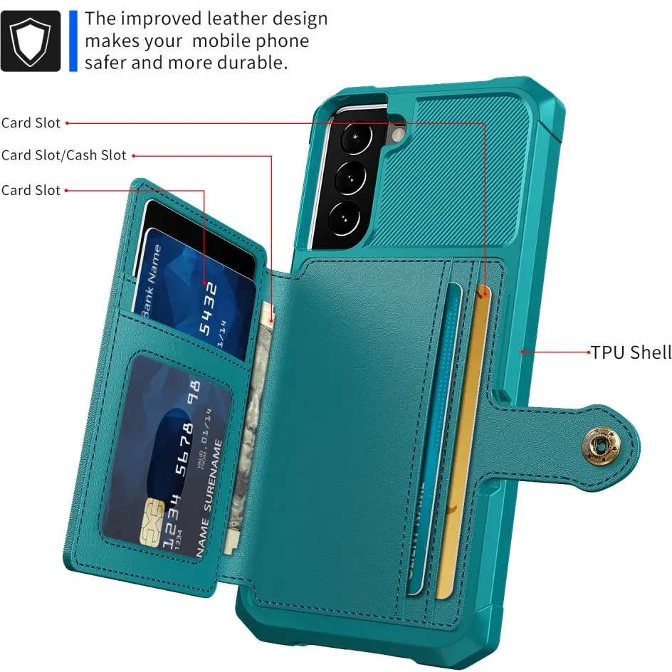 Samsung Galaxy S22 TPU Back Cover met Kunstleren Wallet Groen afbeelding 8