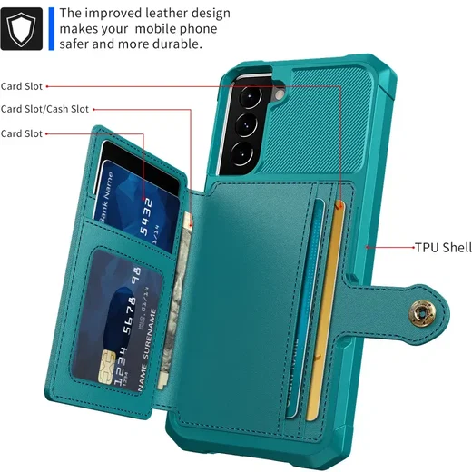 Samsung Galaxy S22 TPU Back Cover met Kunstleren Wallet Groen afbeelding 8
