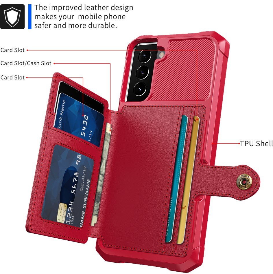 Samsung Galaxy S22 Hoesje 3-in-1 Pasjes Portemonnee Back Cover Rood afbeelding 6