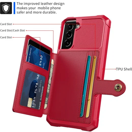 Samsung Galaxy S22 Hoesje 3-in-1 Pasjes Portemonnee Back Cover Rood afbeelding 6
